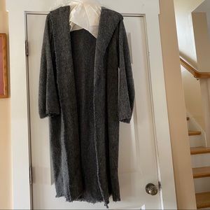 Long gray wool sweater coat